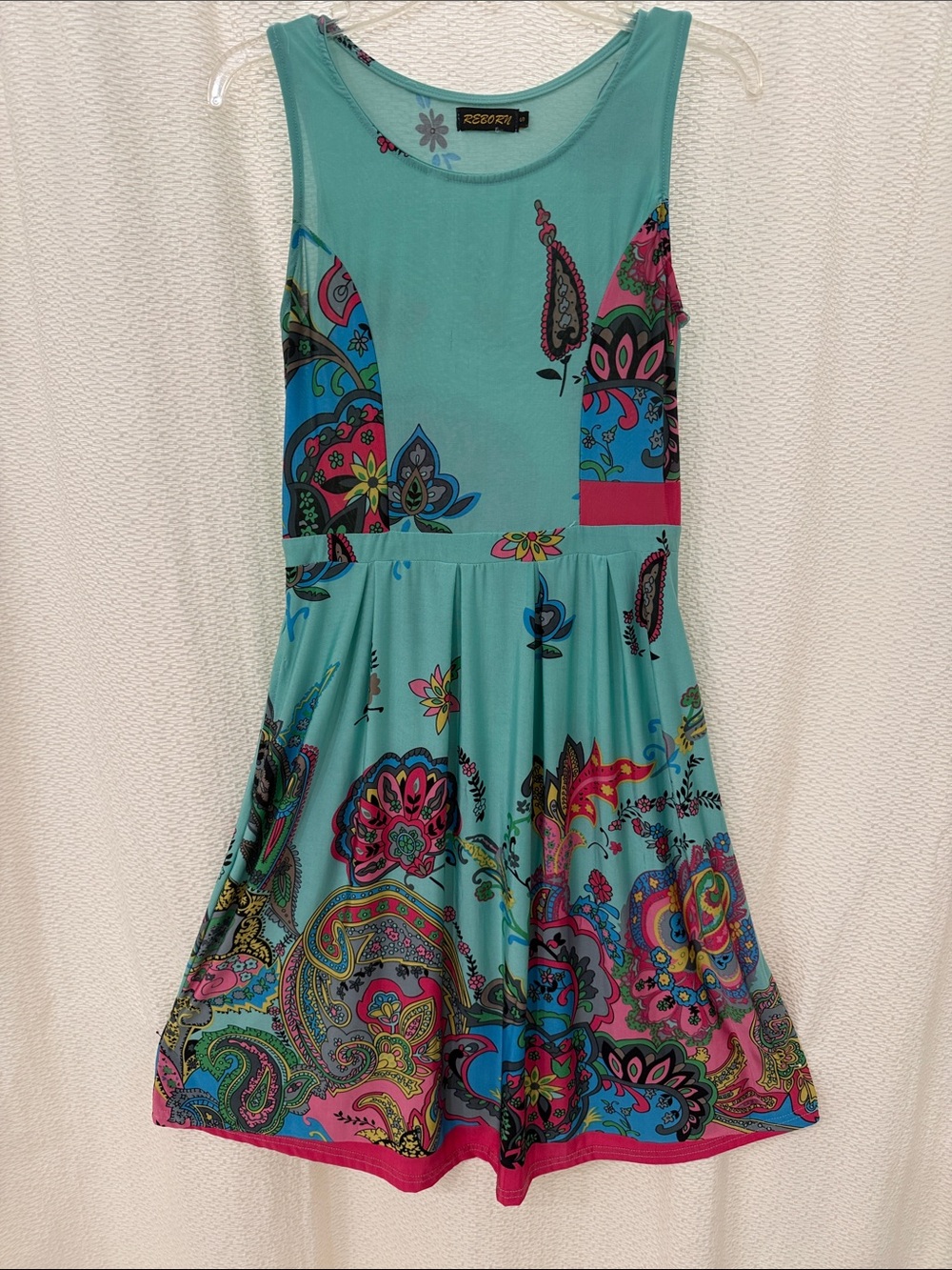 Reborn Turquoise Print Fit & Flare Dress